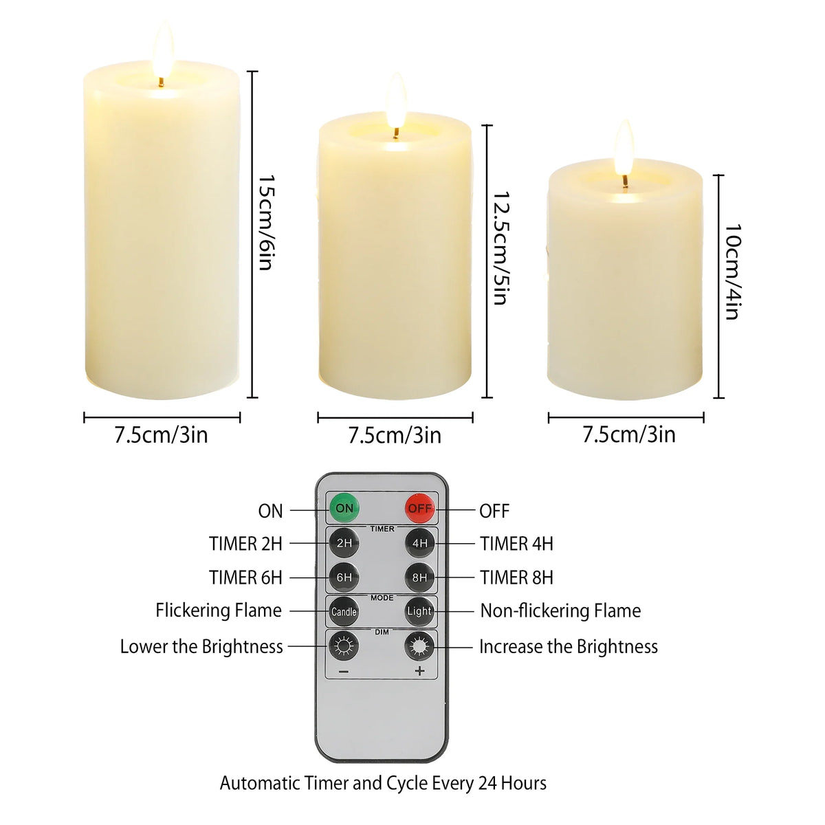Set of 3 Flickering Flameless Candles Battery Operated
