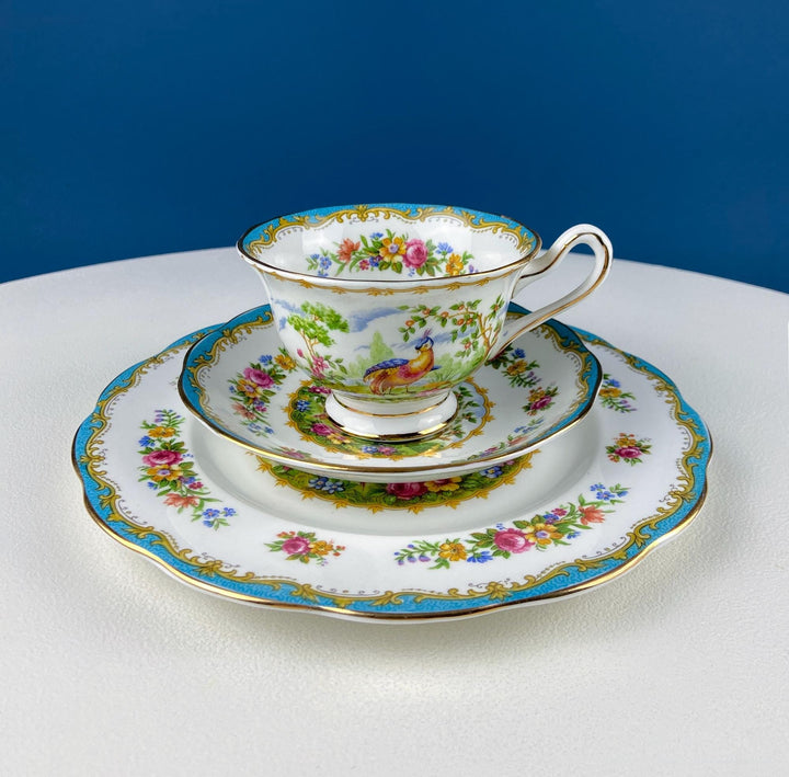Vintage Tea Set Trio by Royal Albert, Chelsey Bird. Stunning Motif of Exotic Bird in Garden. Dining Room Decor. Gift for Tea Lover.