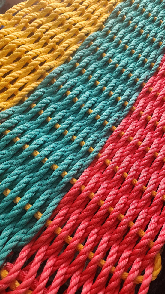 Three Stripe RopeMat Pink Teal Yellow