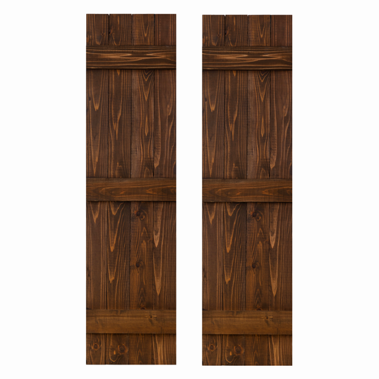Traditional Board & Batten Exterior Wood Shutters - Cedar - Set of 2