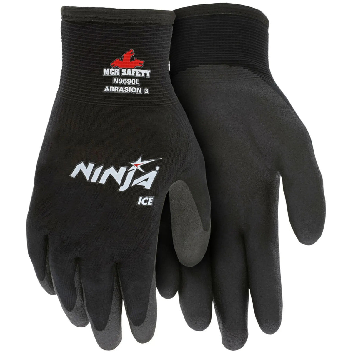 MCR Safety Ninja Ice N9690 Insulated Work Gloves, HPT Foam Coated, 15 Gauge, Black