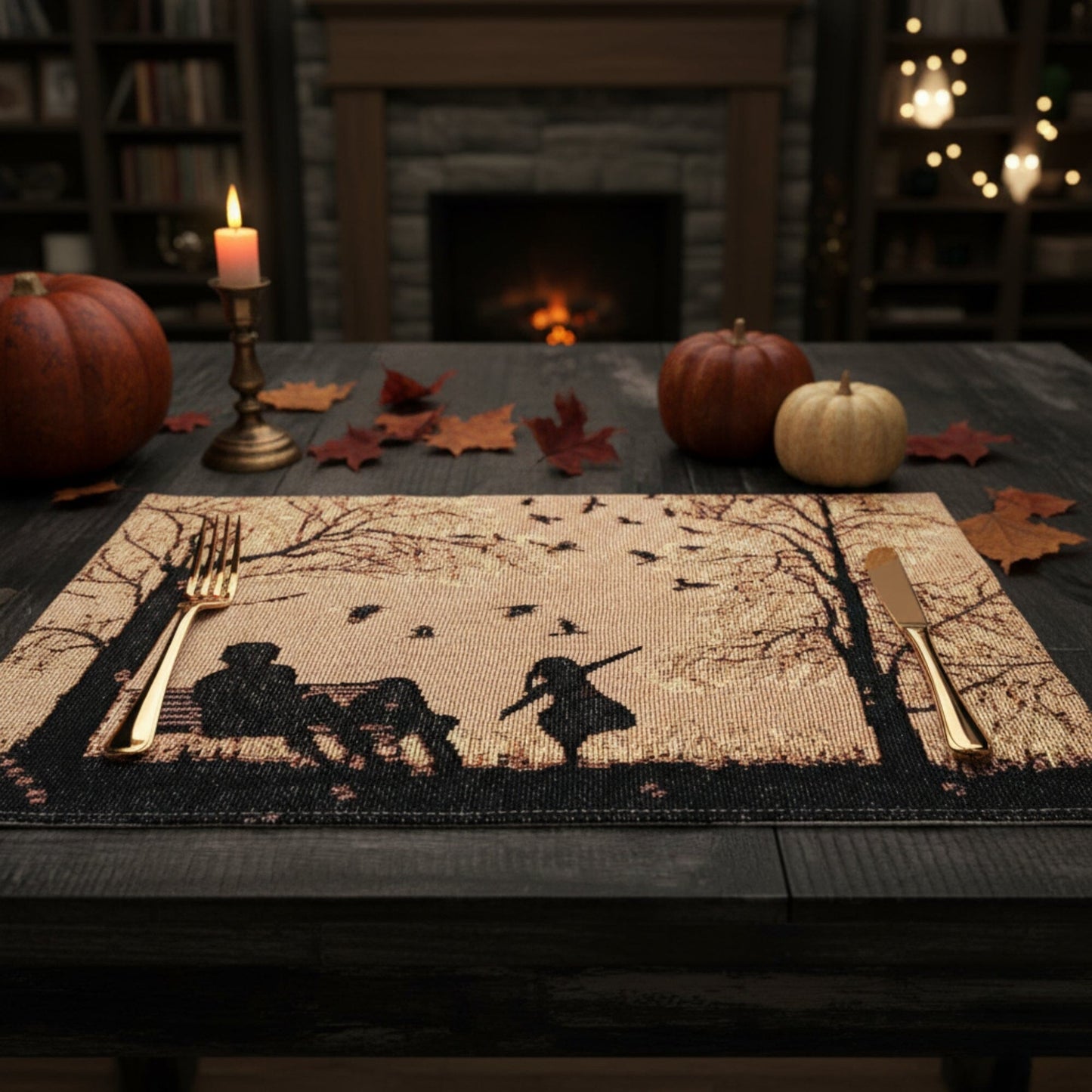 DaDalogy Bedding Set of 4 Pieces Autumn Birds Blessing Tapestry Dining Placemats 13” x 19” (Thanksgiving)