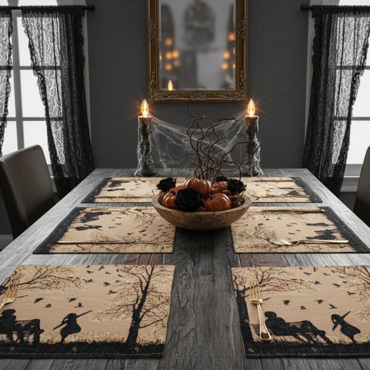 DaDalogy Bedding Set of 4 Pieces Autumn Birds Blessing Tapestry Dining Placemats 13” x 19” (Thanksgiving)