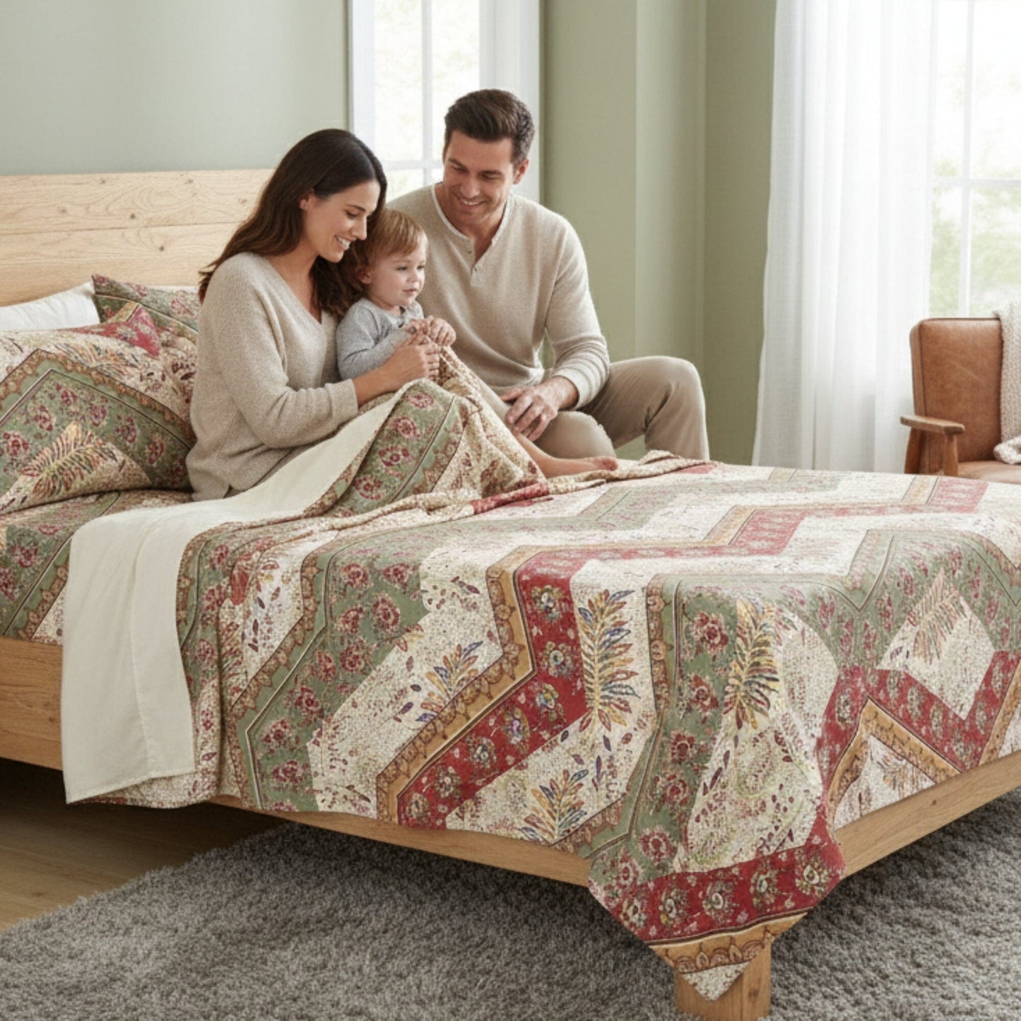 DaDa Bedding Cranberry Sage Floral Flat Sheet Set