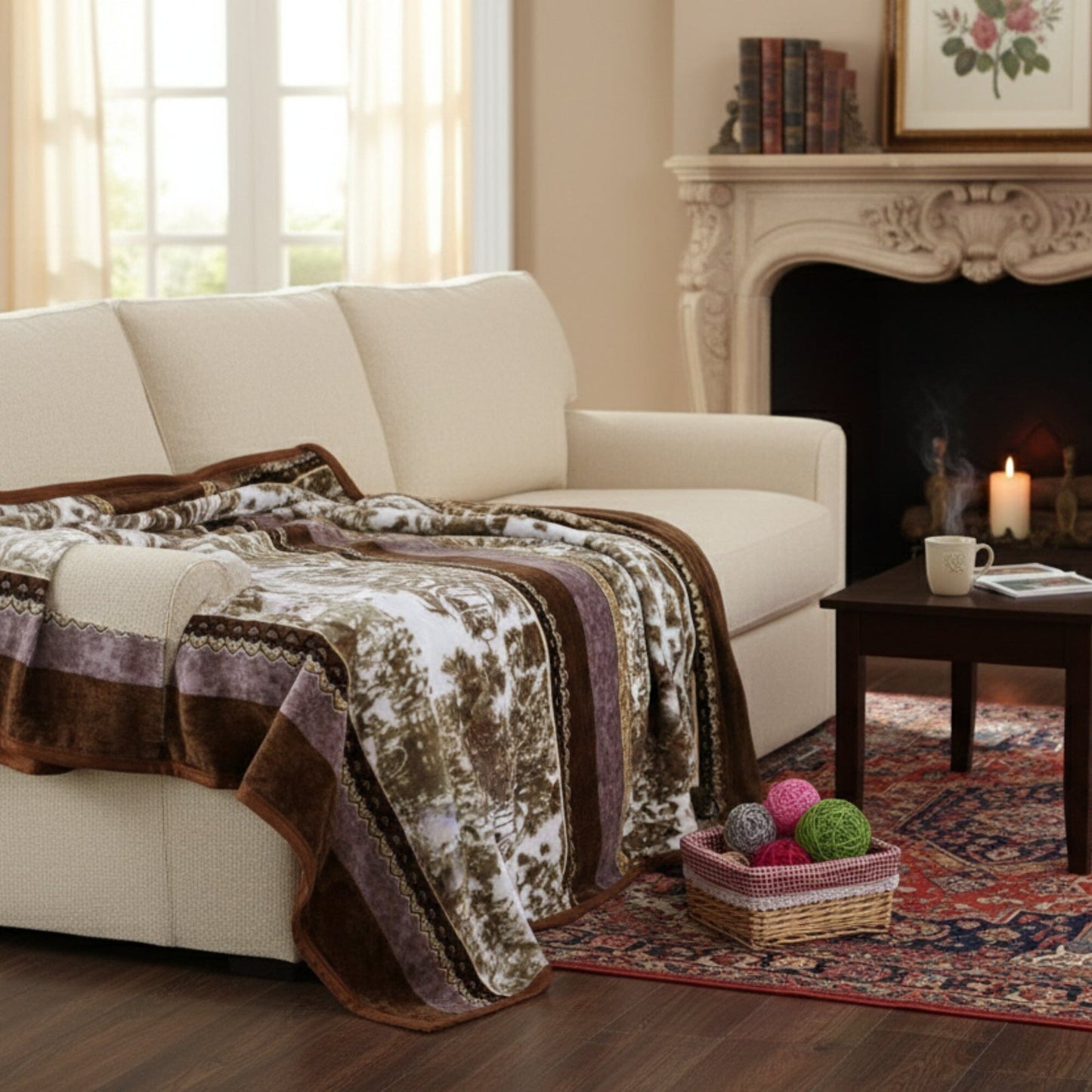 DaDa Bedding Elegant Twilight Lavender Brown Floral Flannel Mink Fleece Throw Blanket (XY9879)