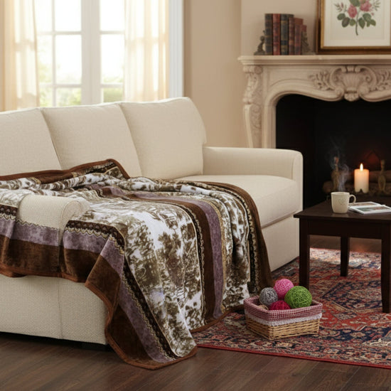 DaDa Bedding Elegant Twilight Lavender Brown Floral Flannel Mink Fleece Throw Blanket (XY9879)
