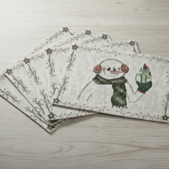 DaDa Bedding Set of 4-Pieces Magical Snowman Holiday Tapestry Placemats 13” x 19” (9733)