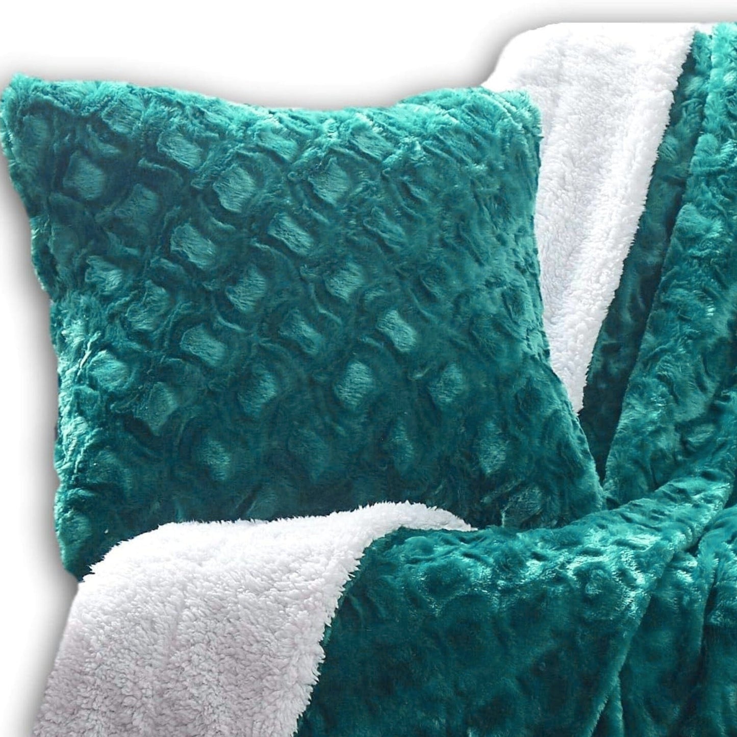 DaDa Bedding Emerald Green Blue Faux Fur Pillow Cover
