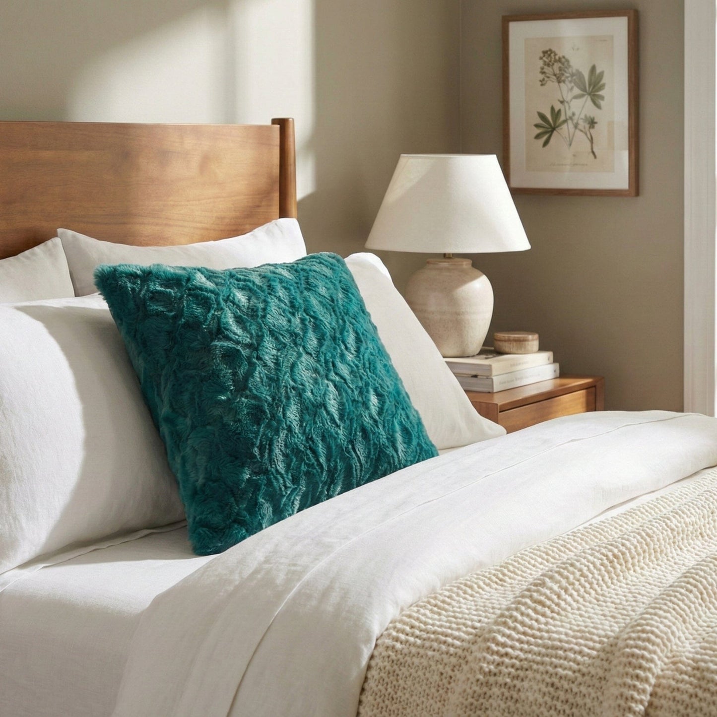 DaDa Bedding Emerald Green Blue Faux Fur Pillow Cover