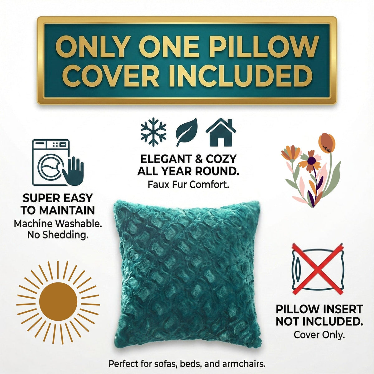 DaDa Bedding Emerald Green Blue Faux Fur Pillow Cover