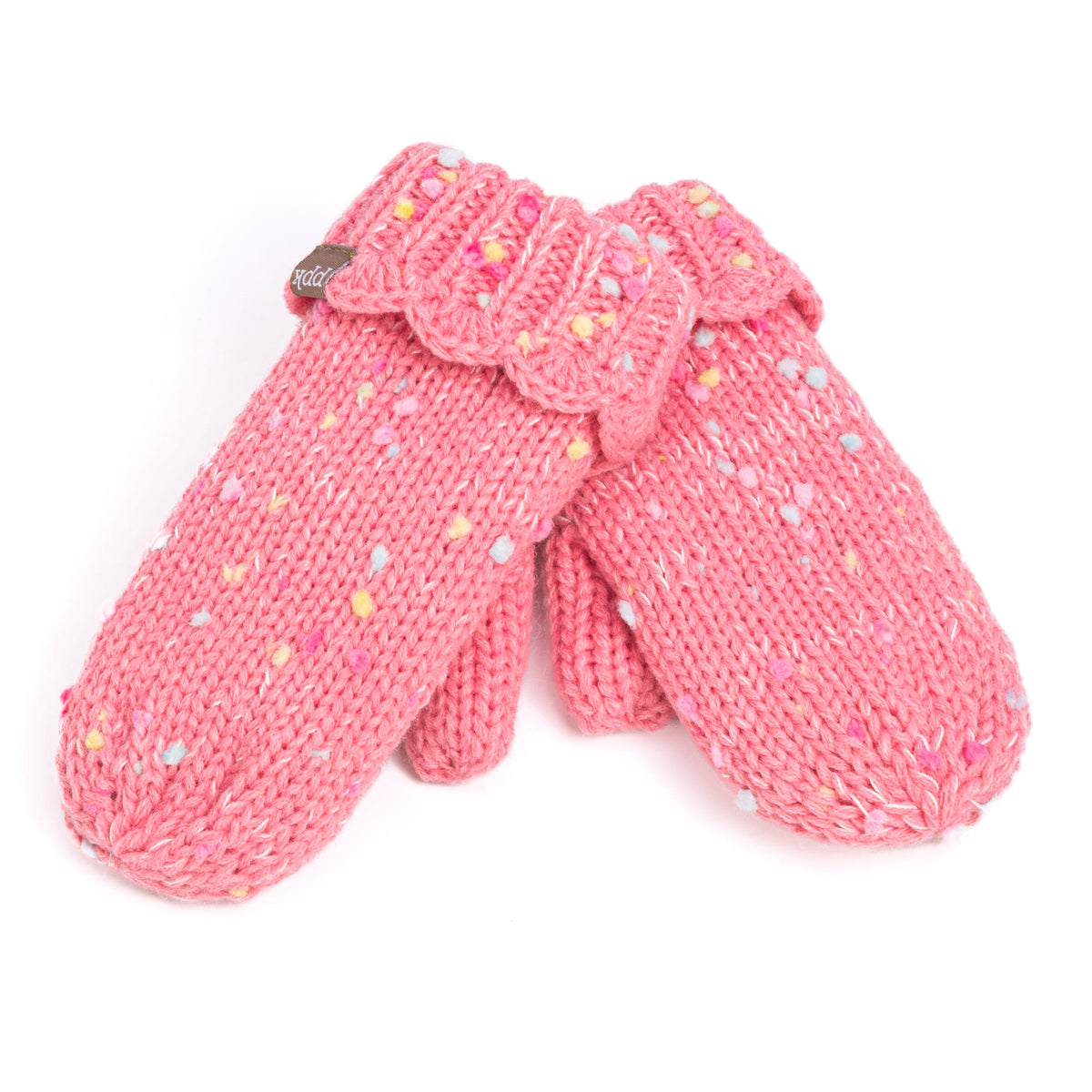 Girls Fun Speckled Knit Mittens with Scalloped Lace Cuff, for Kids All Ages 1-12 Years, Fleece-lined