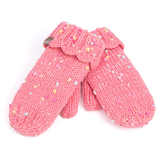 Girls Fun Speckled Knit Mittens with Scalloped Lace Cuff, for Kids All Ages 1-12 Years, Fleece-lined