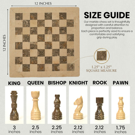 Verona and Grey Marble Chess Set 12 Inches - Premium Quality