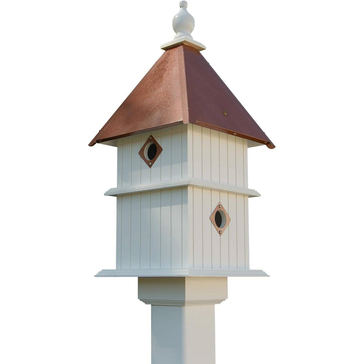 White Two Story Songbird BirdHouse with Copper Colored Roof - Made in USA