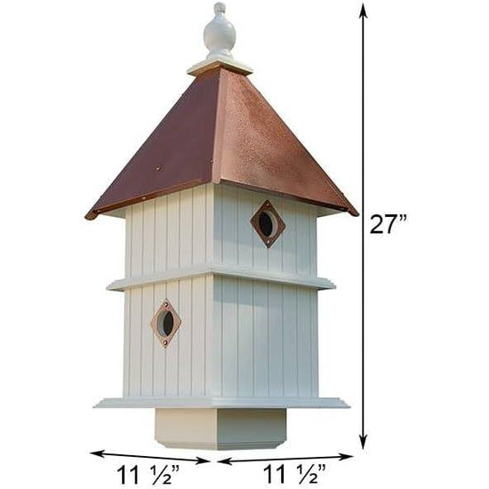 White Two Story Songbird BirdHouse with Copper Colored Roof - Made in USA