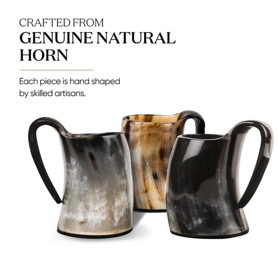 Buffalo Horn Whiskey Shot Glasses Mug Set of 3, Holds 4–5 oz