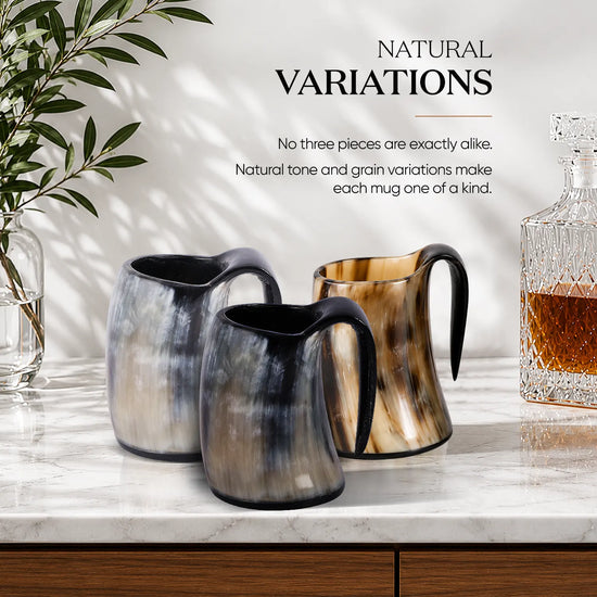 Buffalo Horn Whiskey Shot Glasses Mug Set of 3, Holds 4–5 oz