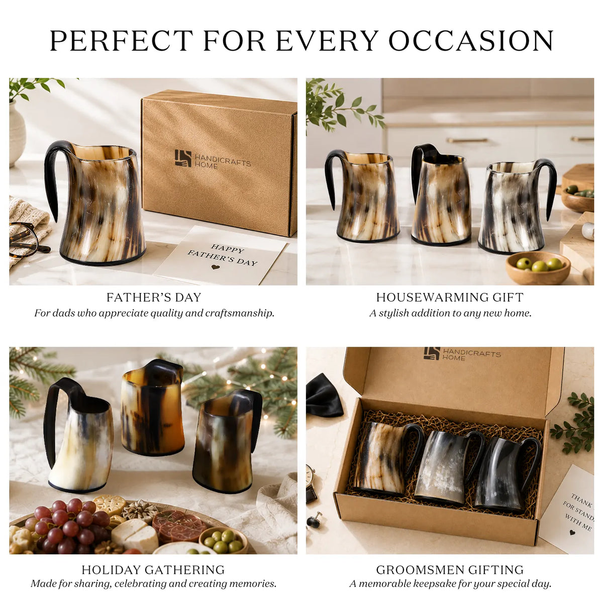 Buffalo Horn Whiskey Shot Glasses Mug Set of 3, Holds 4–5 oz