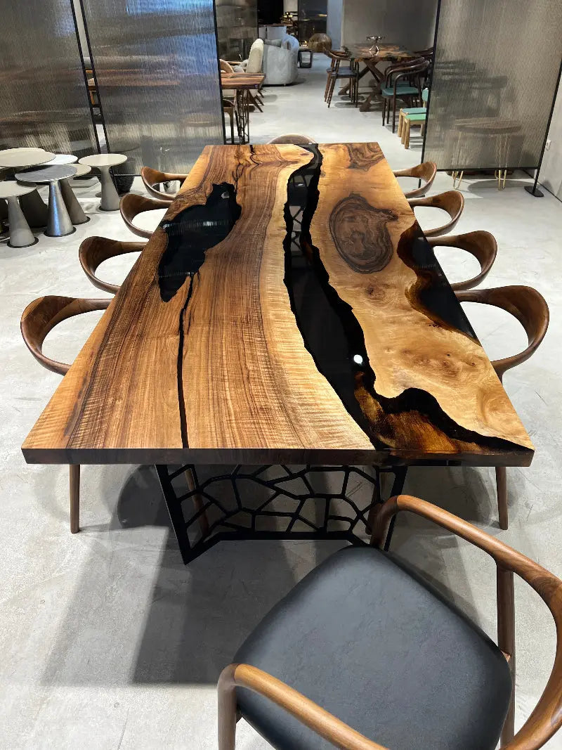 Resin Walnut River Dining Room Table | Voronoi Table