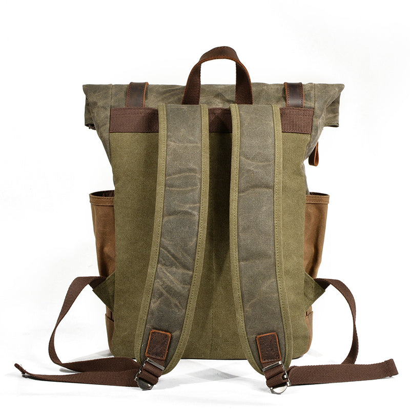 Waxed Canvas Leather Backpack With Roll Up Top Unisex Waterproof Canvas Travel Rucksack Laptop Backpack Christmas Gifts