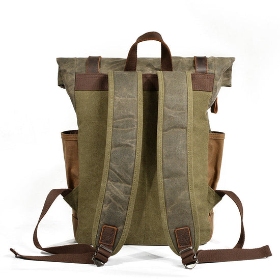 Waxed Canvas Leather Backpack With Roll Up Top Unisex Waterproof Canvas Travel Rucksack Laptop Backpack Christmas Gifts