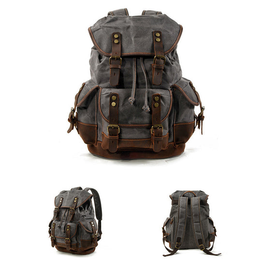 Waxed Canvas Leather Travel Rucksack Canvas With Full Grain Leather Laptop Bag Retro Waterproof Outdoor Hiking Backpack MC9508