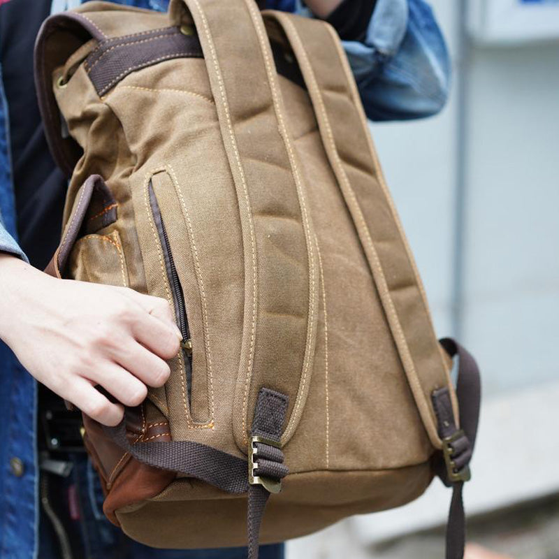 Waxed Canvas Leather Travel Rucksack Canvas With Full Grain Leather Laptop Bag Retro Waterproof Outdoor Hiking Backpack MC9508