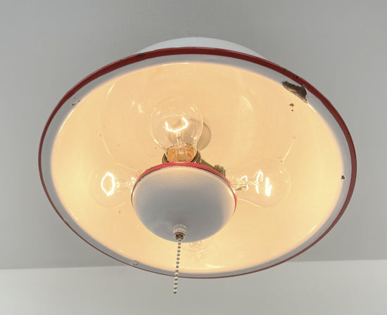 Antique FARMHOUSE WHITE ENAMEL Pan Ceiling Light