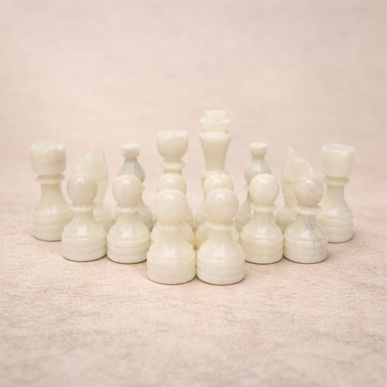 White Grey Marble Chess Pieces 12 to 16 Inches Board - High Quality Handmade (Pieces Only)