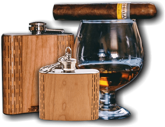 6 oz. Wooden Hip Flask - Great White Shark