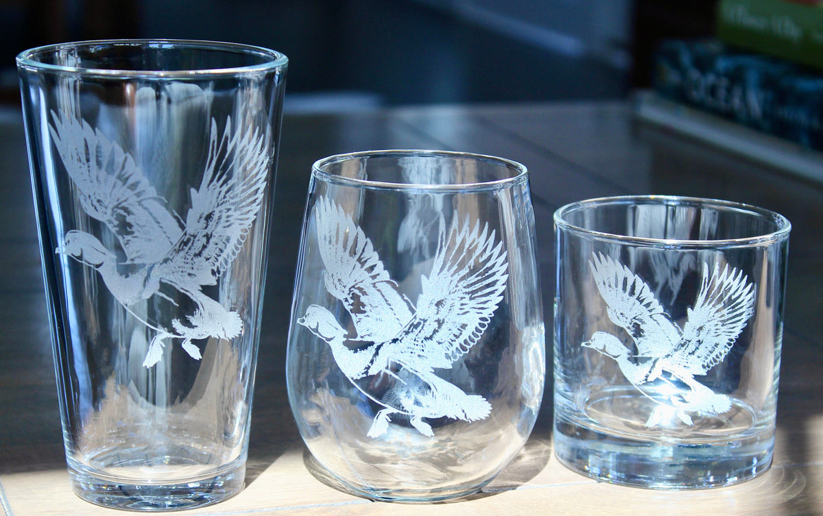 Wood Duck Laser Engraved Glasses