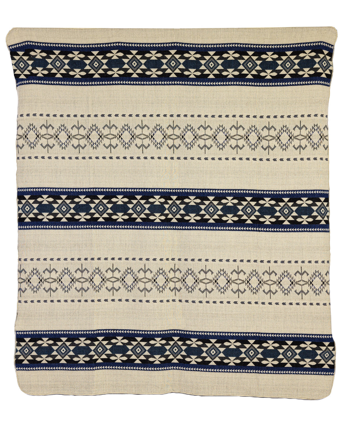 Reversible Handwoven Alpaca Throw Blanket | Geometric Blue, Gray & Cream | Yachana Collection