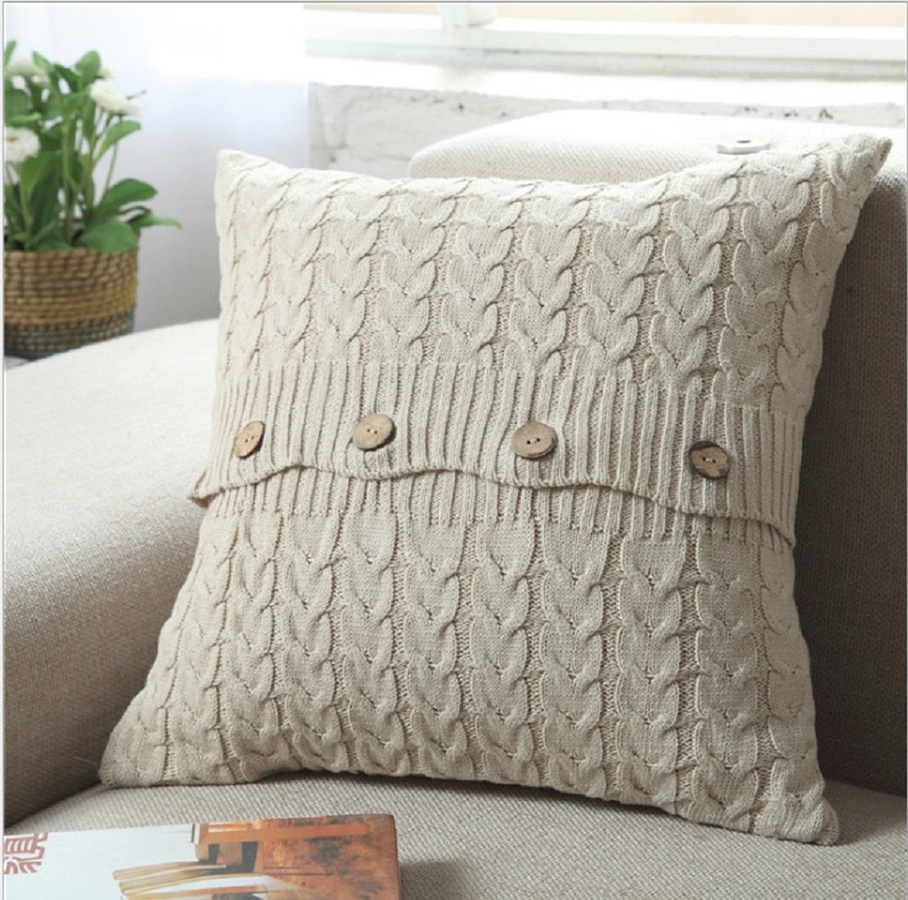 Cable knit throw pillow cover with 3 buttons closure, cover only size 18"x18"