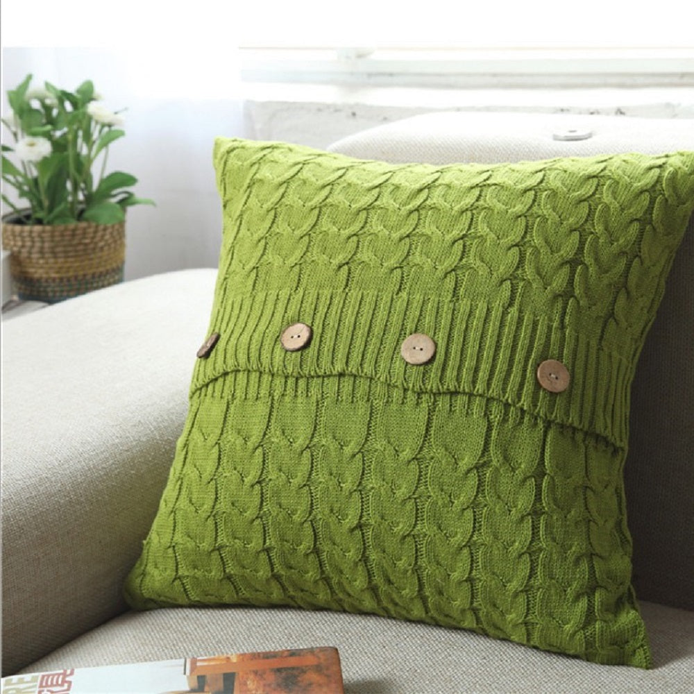 Cable knit throw pillow cover with 3 buttons closure, cover only size 18"x18"
