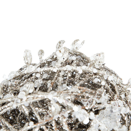 Iced Leaf/Twig Ball Christmas Tree Ornaments - Set of 4