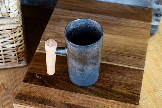 Industrial Textured Mug with Wooden Handle