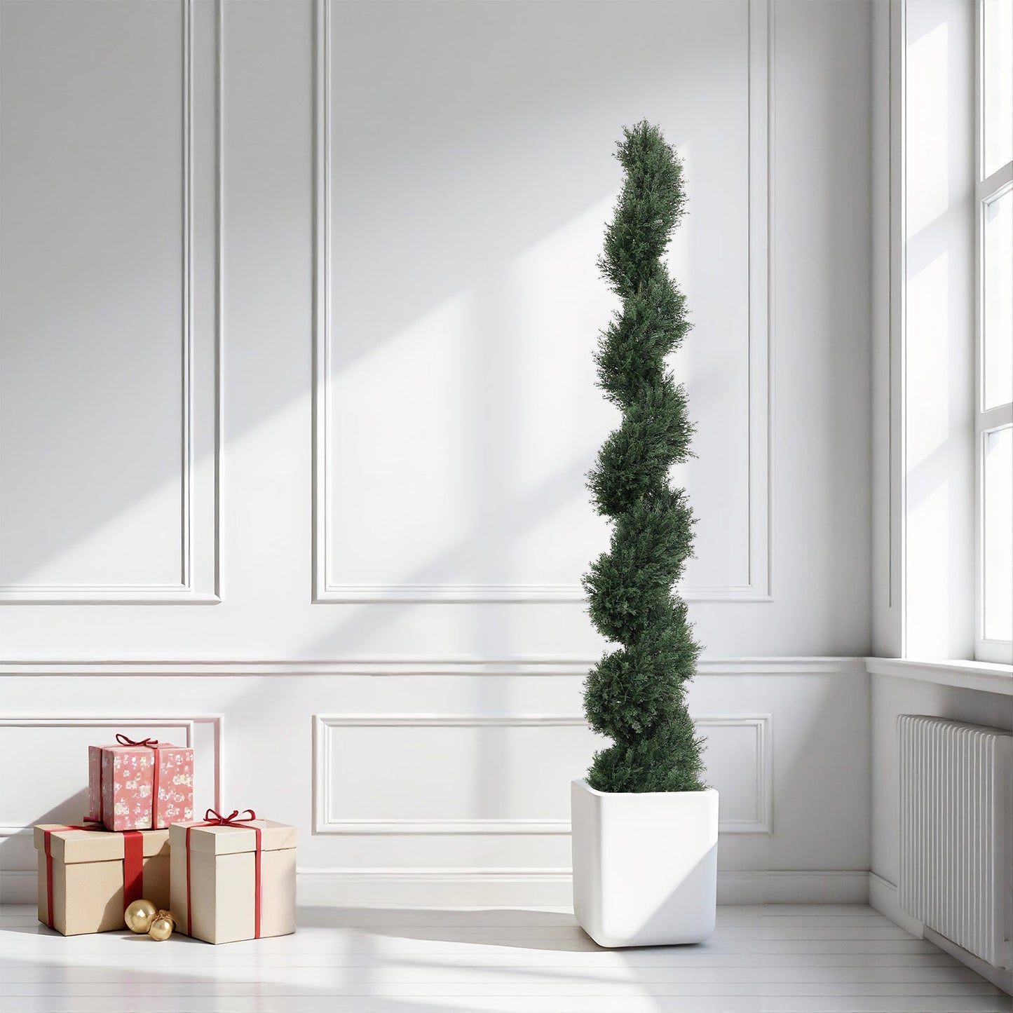 6ft Spiral-Shaped Potted Cedar Tree - 2pcs Artificial Evergreen Set