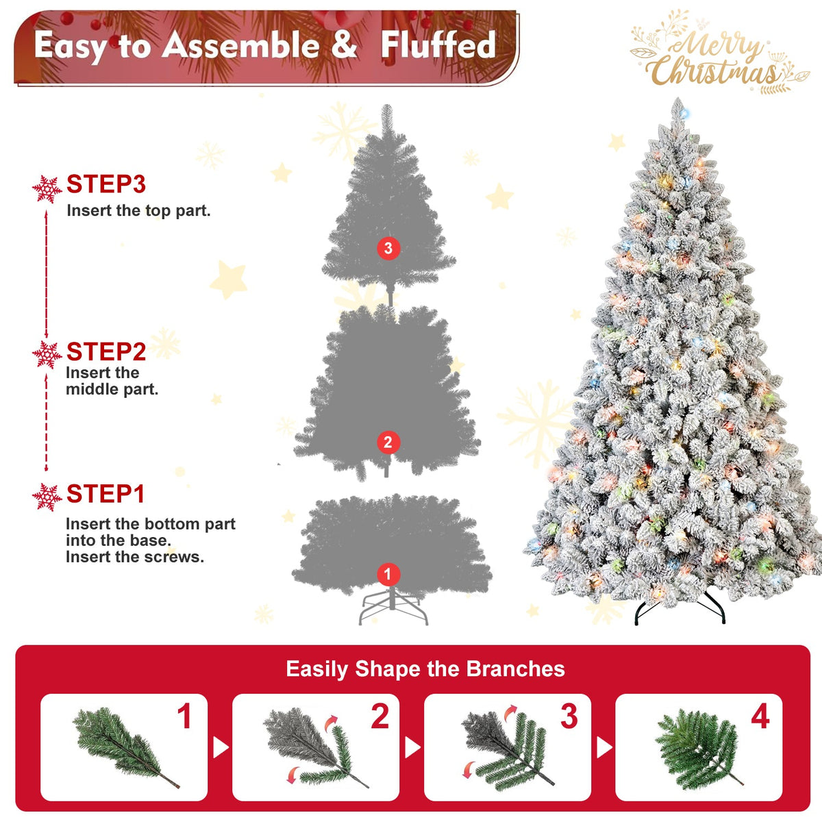 4Ft Flocked Christmas Tree with 150 Colorful UL Lights
