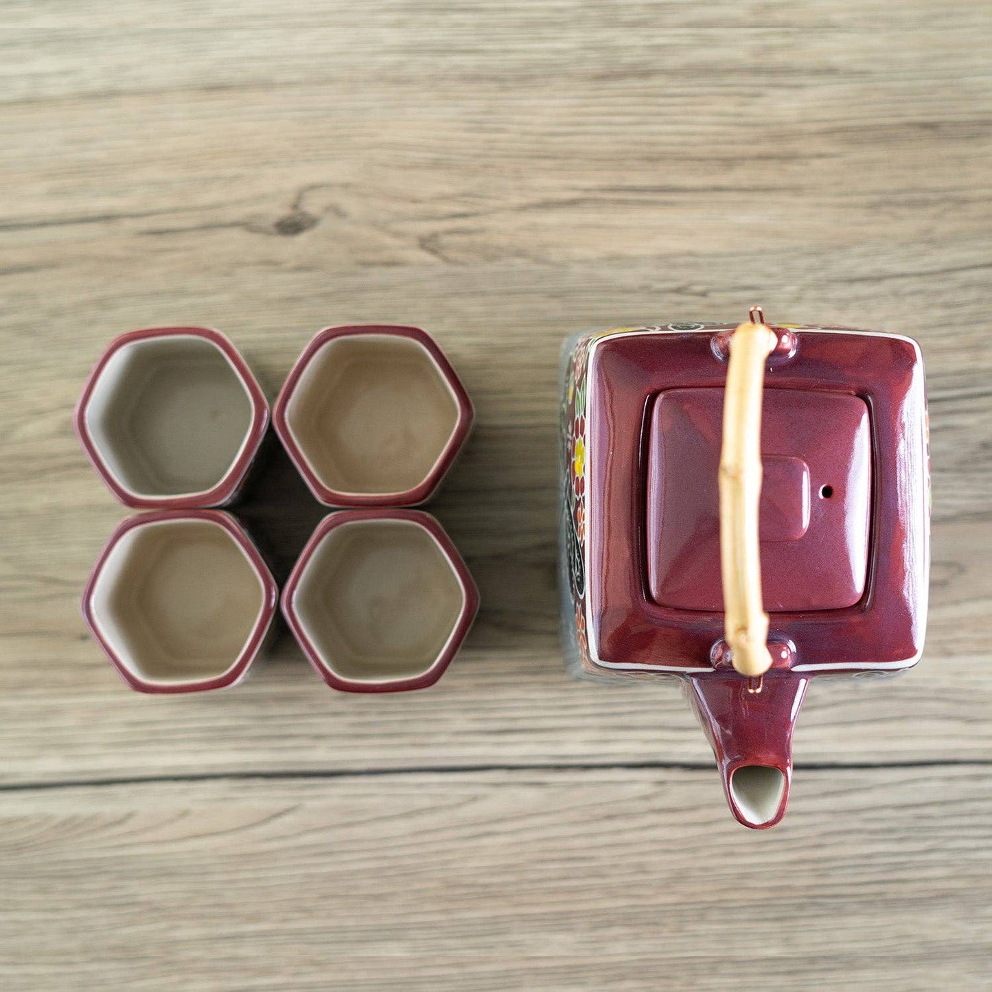 Dragonfly Tombo Design Tea Set 20oz Tea Pot with 4 Hexagon Cups (4/8)