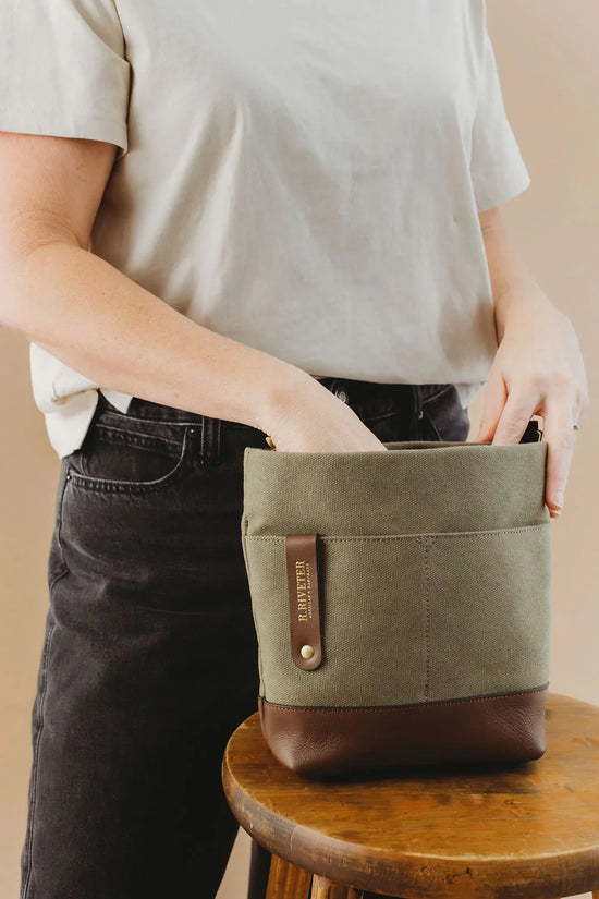 Betsy Bucket Bag | Fatigue Washed Canvas + Brown Leather