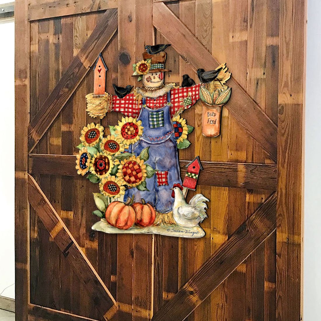 Fall Harvest Scarecrow Door Decor by Susan Winget - Thanksgiving Halloween Decor - 8471201H-SW