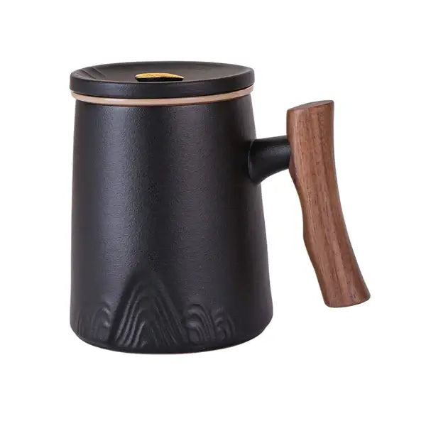 Porcelain Mug with Infuser & Wood Lid – 12 fl.oz. Japanese-Inspired Tea Cup