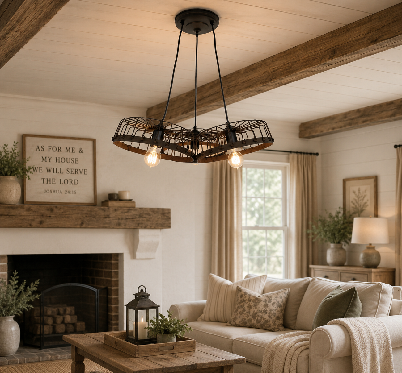 Rustic Industrial Wagon Wheel CHANDELIER TRIO Light