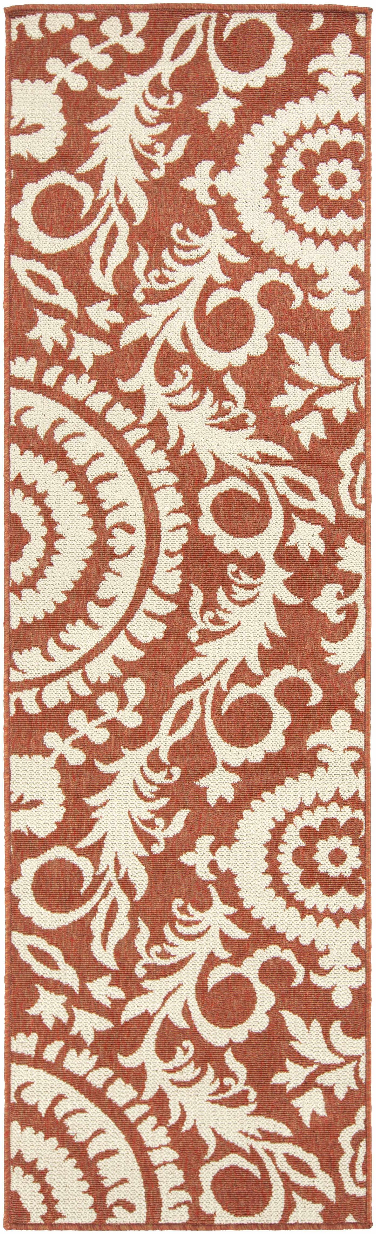 Alburnett Burnt Orange Floral Outdoor Rug - Clearance