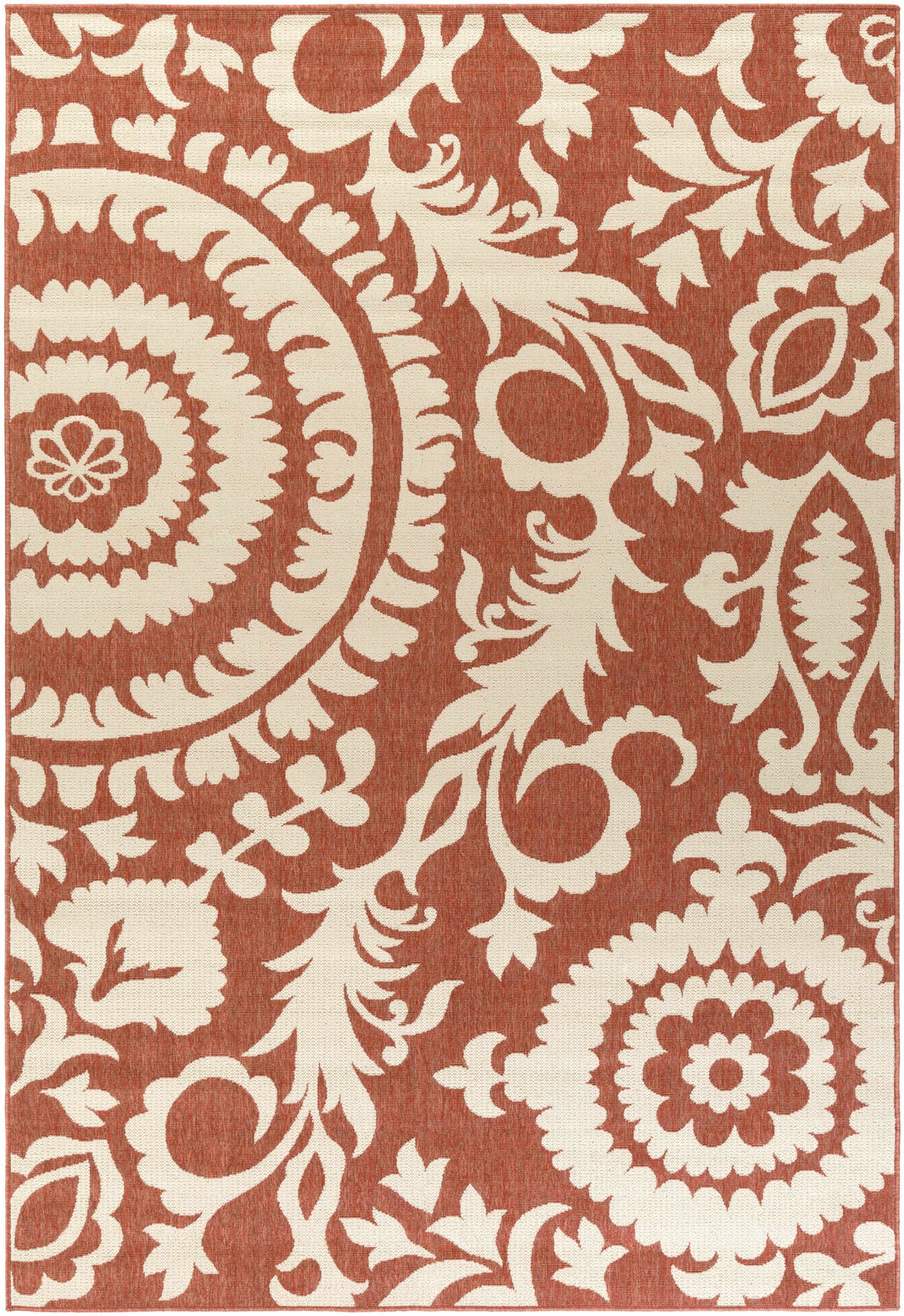Alburnett Burnt Orange Floral Outdoor Rug - Clearance