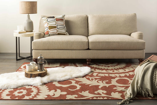 Alburnett Burnt Orange Floral Outdoor Rug - Clearance