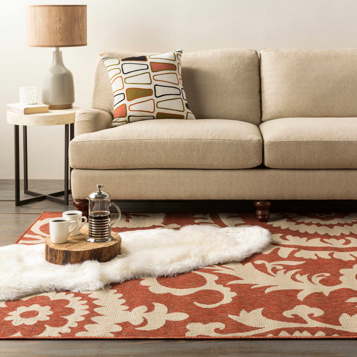 Alburnett Burnt Orange Floral Outdoor Rug - Clearance