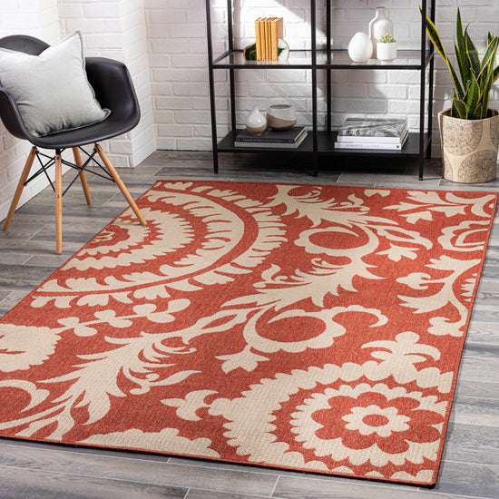 Alburnett Burnt Orange Floral Outdoor Rug - Clearance