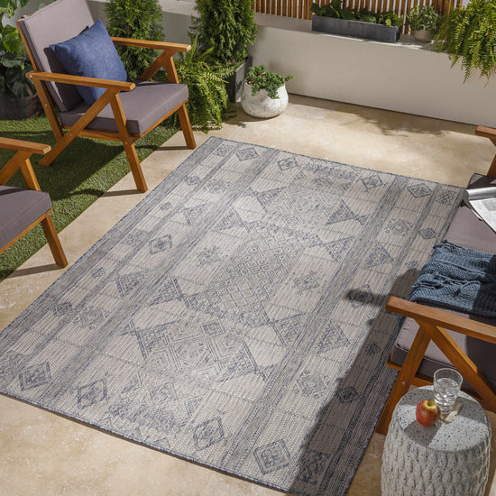 Malamig Gray & Blue Outdoor Area Rug - Clearance