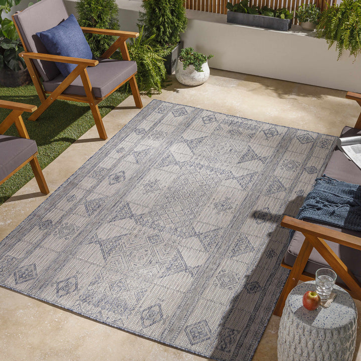 Malamig Gray & Blue Outdoor Area Rug - Clearance